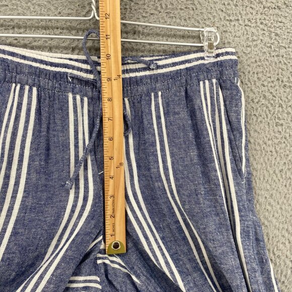 Old Navy Pants Womens Small Blue Striped Linen Blend Straight Leg Ankle Pull On - Picture 8 of 12
